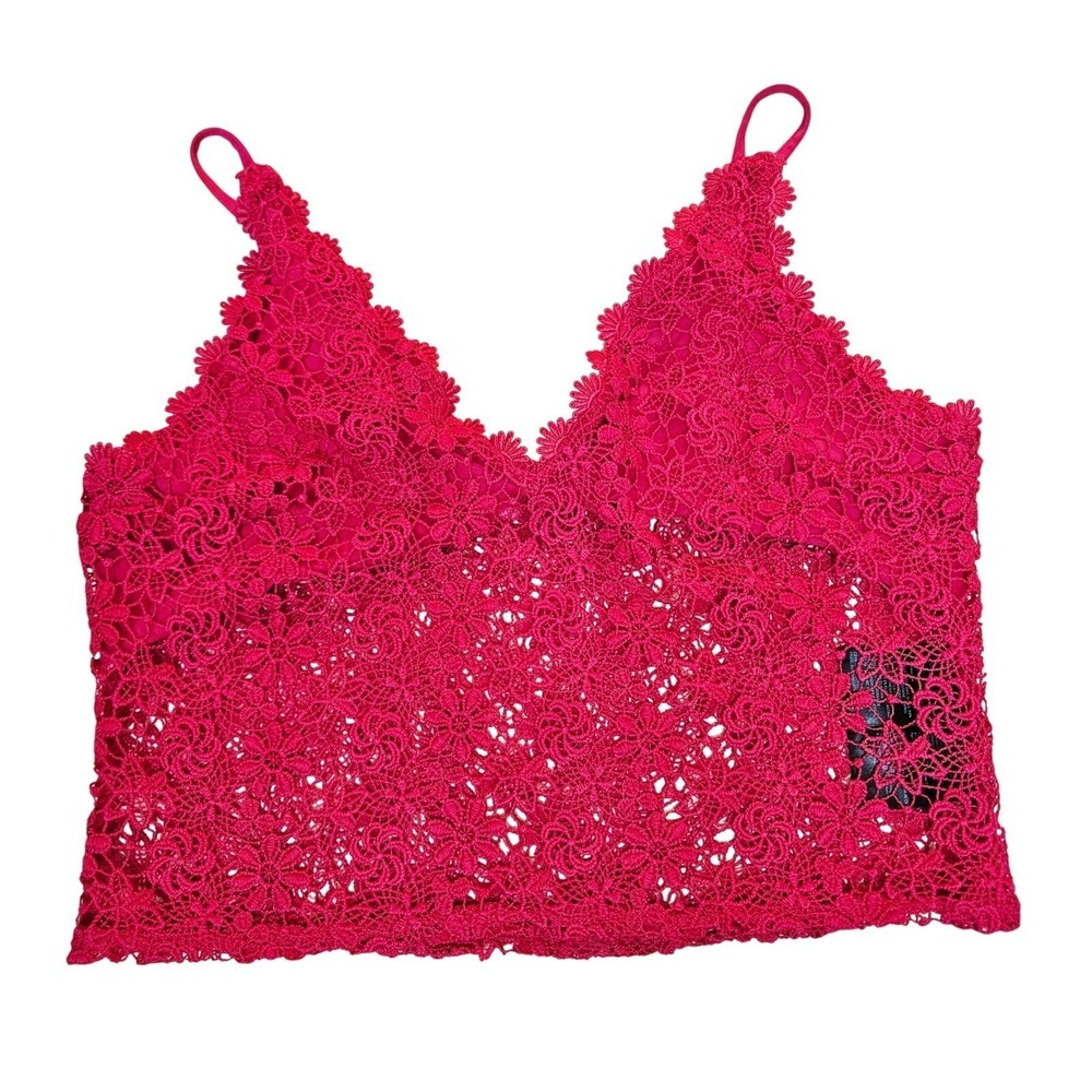 H&M Women's Pink Crochet Lace Babydoll Cropped Cami Top‎ Large Feminine Festival